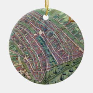 Karta av Amsterdam, från 'Civitates Orbis Terraru Julgransprydnad Keramik