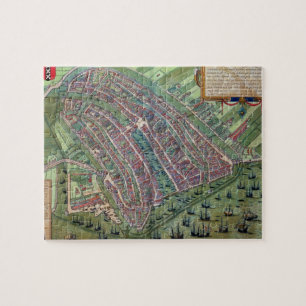 Karta av Amsterdam, från 'Civitates Orbis Terraru Pussel