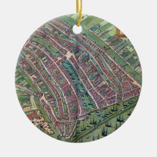 Karta av Amsterdam, från 'Civitates Orbis Terrarum Julgransprydnad Keramik (Framsidan)