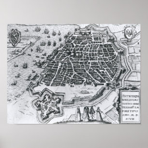 Karta av Antwerp, 1598 Poster