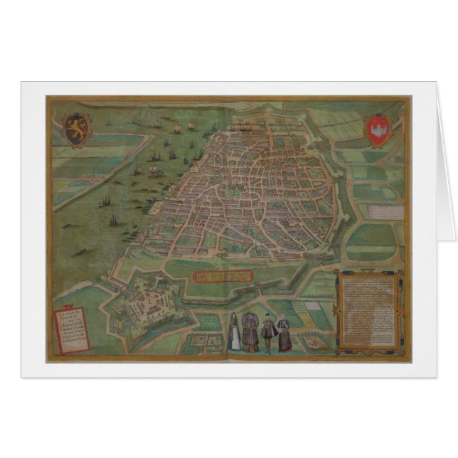 Karta av Antwerp, från "Civitates Orbis Terrarum" Hälsningskort (Framsidan Horizontal)