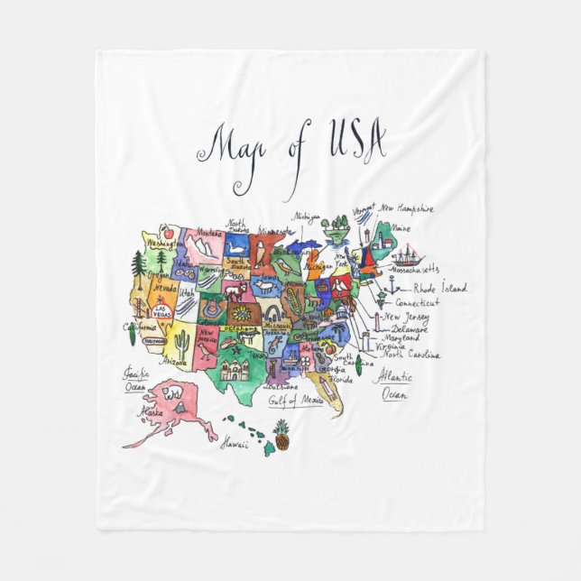 Karta av attraktioner av USA Fleecefilt (Framsidan)