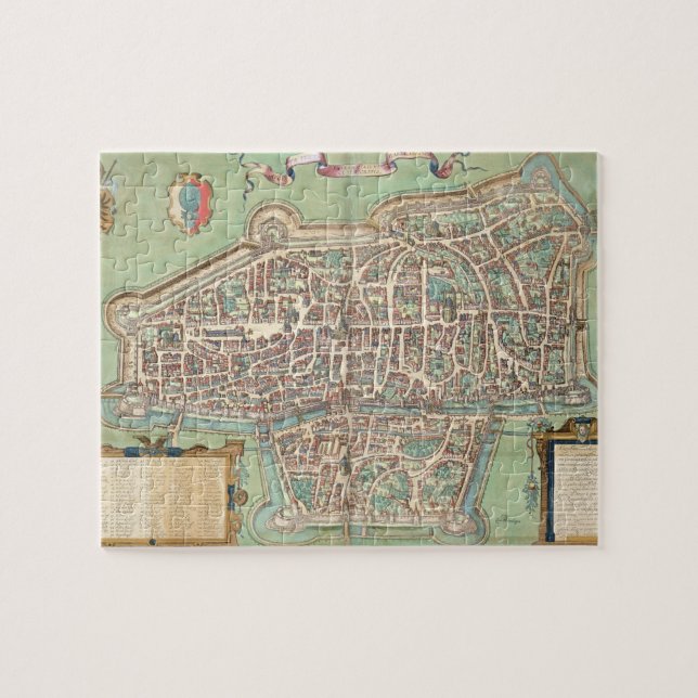 Karta av Augsburg, från "Civitates Orbis Terrarum" Pussel (Horisontell)