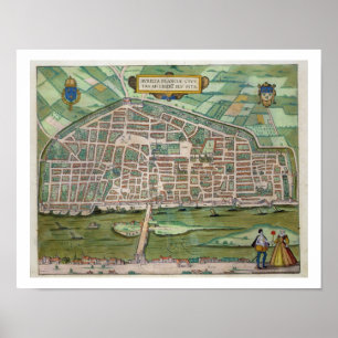 Karta av Aurelia, från "Civitates Orbis Terrarum" Poster