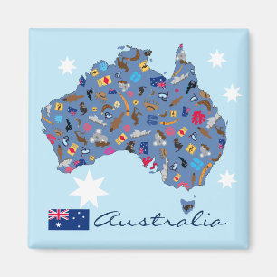 Karta av Australien med kulturella objekt Magnet