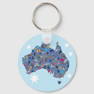 Karta av Australien med kulturella objekt Nyckelring