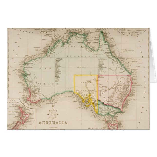 Karta av Australien & nyazeeländskt Hälsningskort (Framsidan Horizontal)
