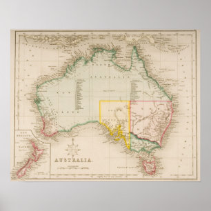 Karta av Australien & nyazeeländskt Poster