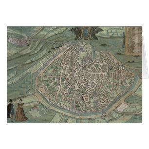 Karta av Avignon, från "Civitates Orbis Terrarum" Hälsningskort