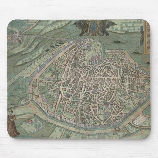 Karta av Avignon, från "Civitates Orbis Terrarum" Musmatta (Framsidan)