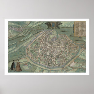 Karta av Avignon, från "Civitates Orbis Terrarum" Poster