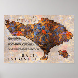 Karta av Bali traditionell Batik Poster