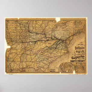 Karta av Baltimoren och den Ohio järnvägen i 1876 Poster