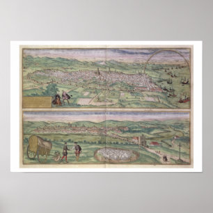 Karta av Barcelona, från 'Civitates Orbis Terrarum Poster