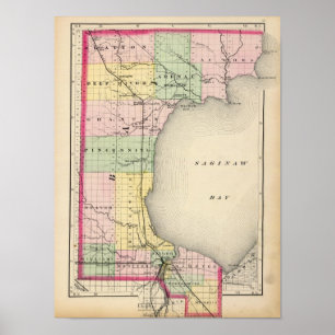 Karta av Bay County, Michigan Poster