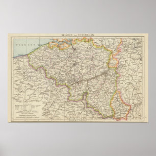 Karta av Belgien och Luxembourg Poster