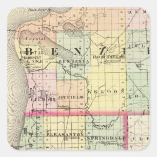 Karta av Benzie och Manistee län, Michigan Fyrkantigt Klistermärke