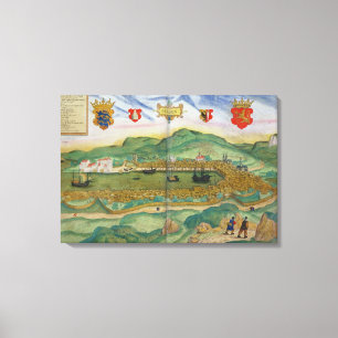 Karta av Bergen, från "Civitates Orbis Terrarum" Canvastryck