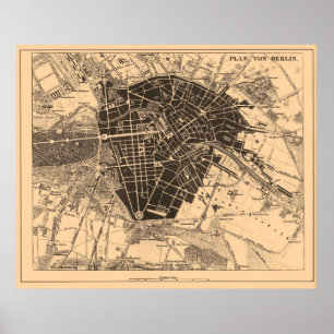 Karta av Berlin, Tyskland, circa 1890 - 1907 Poster