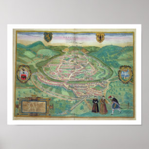Karta av Besancon, från "Civitates Orbis Terrarum Poster