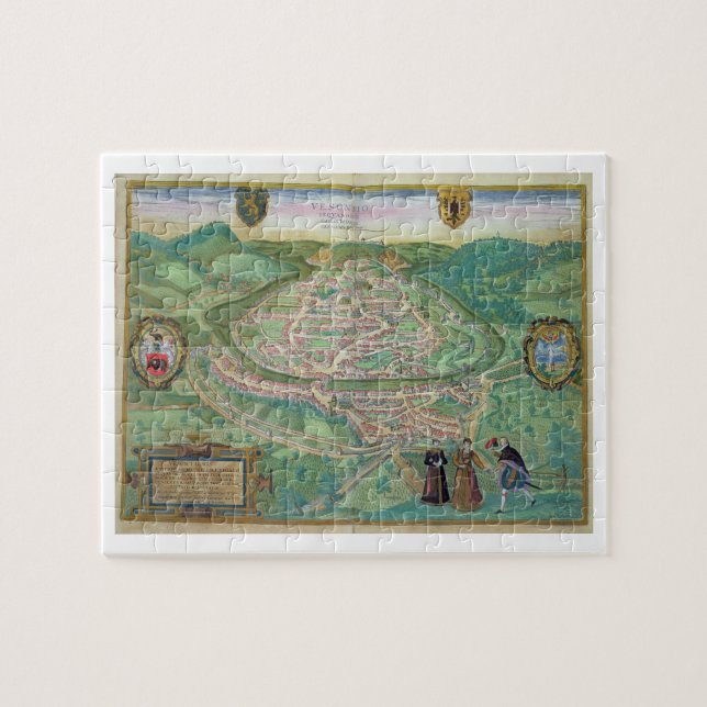 Karta av Besancon, från "Civitates Orbis Terrarum" Pussel (Horisontell)
