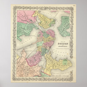 Karta av Boston och närgränsande städer Poster
