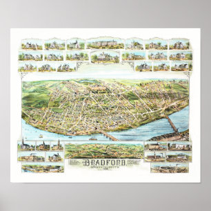 Karta av Bradford Massachusetts i 1892 Poster