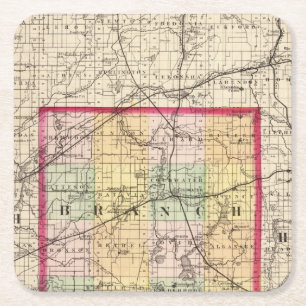 Karta av Branch County, Michigan Underlägg Papper Kvadrat
