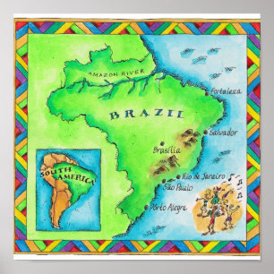 Karta av Brasilien Poster