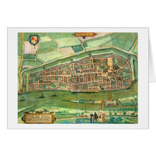 Karta av Bremen, från "Civitates Orbis Terrarum" Hälsningskort