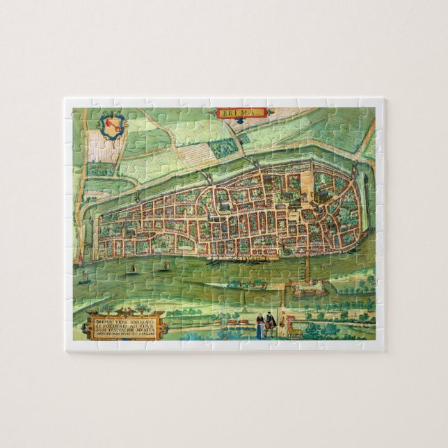 Karta av Bremen, från "Civitates Orbis Terrarum" Pussel (Horisontell)