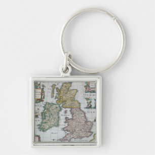 Karta av Britannien, 1631 Fyrkantig Silverfärgad Nyckelring