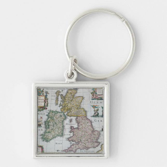 Karta av Britannien, 1631 Fyrkantig Silverfärgad Nyckelring (Framsidan)