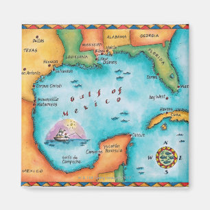 Karta av bukten av Mexico Magnet