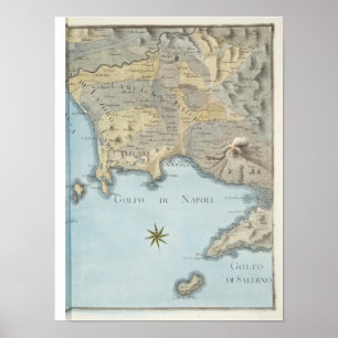 Karta av bukten av Naples och omgeende område Poster