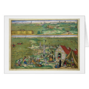 Karta av Cadiz, från "Civitates Orbis Terrarum" Hälsningskort