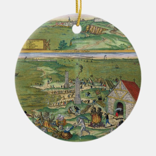 Karta av Cadiz, från "Civitates Orbis Terrarum" Julgransprydnad Keramik (Framsidan)