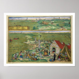 Karta av Cadiz, från "Civitates Orbis Terrarum" Poster