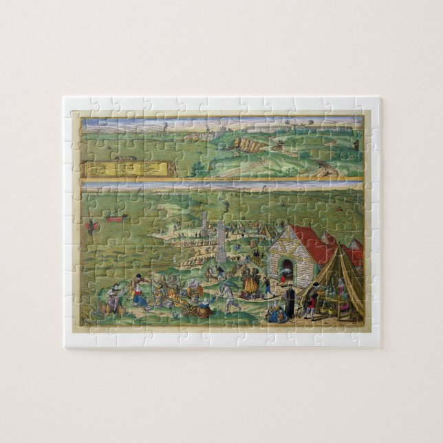 Karta av Cadiz, från "Civitates Orbis Terrarum" Pussel (Horisontell)