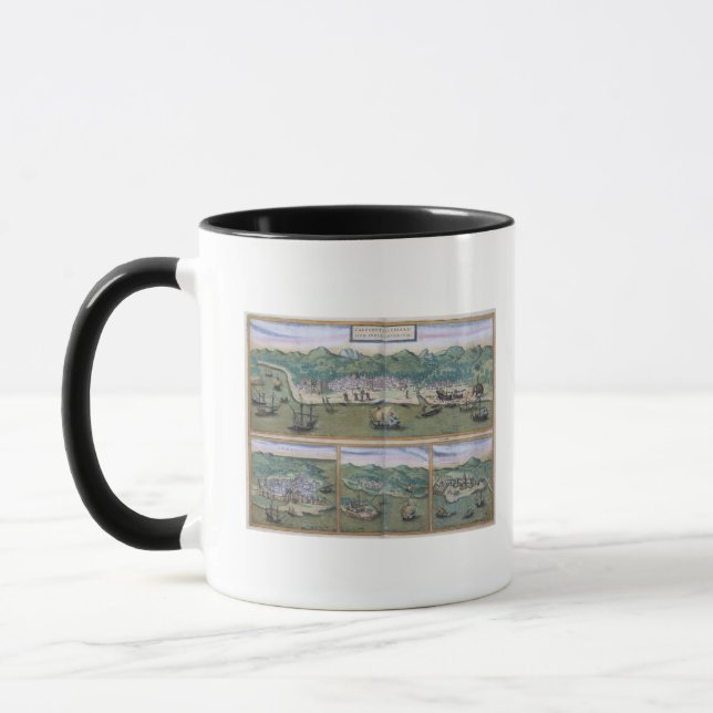 Karta av Calicut, från "Civitates Orbis Terrarum" Mugg (Vänster)