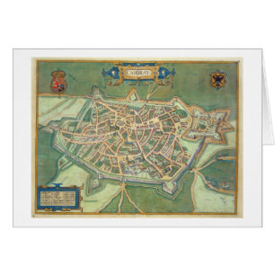 Karta av Cambrai, från "Civitates Orbis Terrarum" Hälsningskort