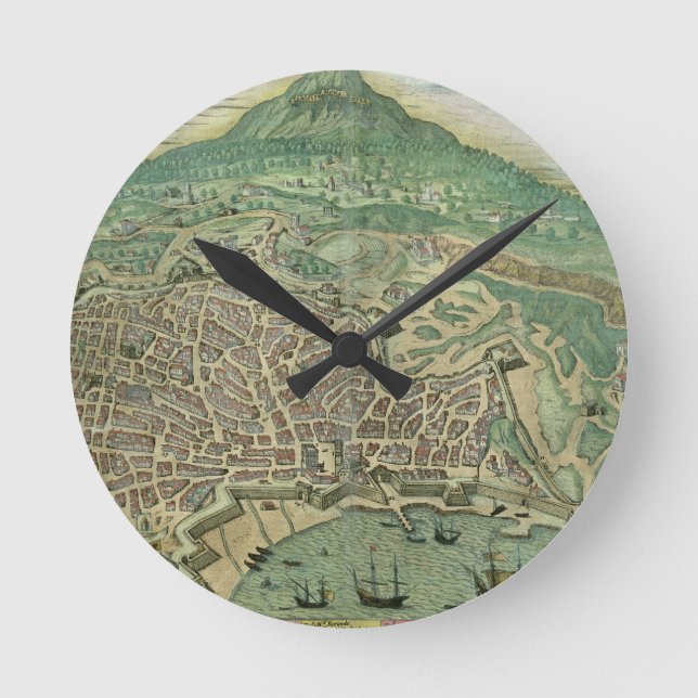 Karta av Catania, från "Civitates Orbis Terrarum" Rund Klocka (Framsida)
