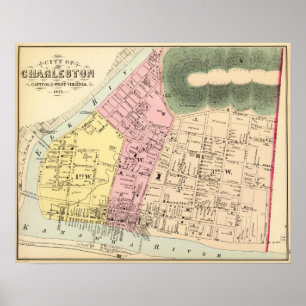 Karta av Charleston, West Virginia Poster