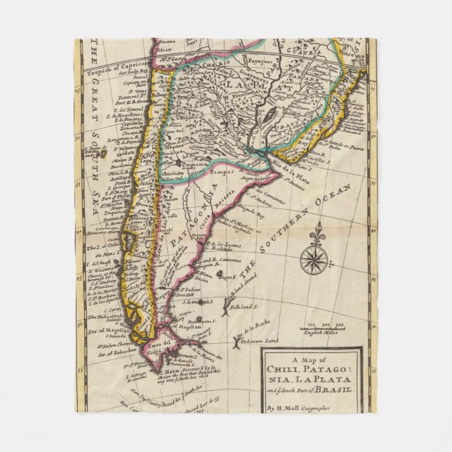 Karta av chilien, Patagonia, La Plata Fleecefilt (Framsidan)