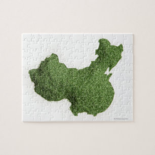 Karta av China av gräs från fastlandet Pussel