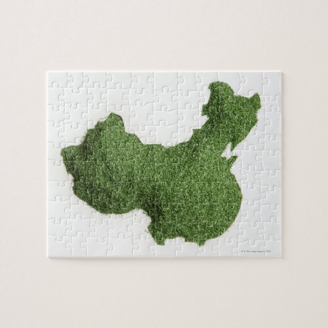 Karta av China av gräs från fastlandet Pussel (Horisontell)