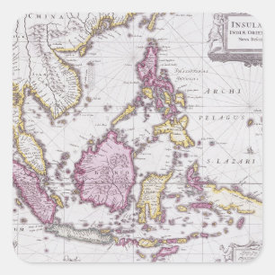 Karta av chinan & Indonesien 1710 Fyrkantigt Klistermärke