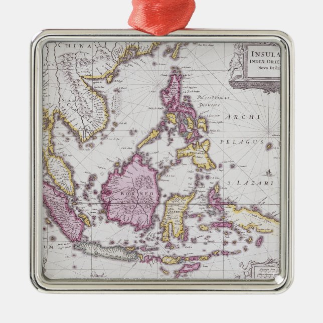 Karta av chinan & Indonesien | 1710 Julgransprydnad Metall (Framsidan)