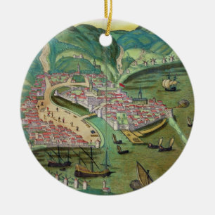Karta av Chios, från "Civitates Orbis Terrarum" Julgransprydnad Keramik