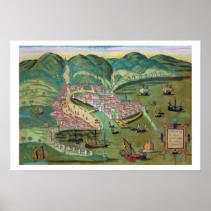 Karta av Chios, från "Civitates Orbis Terrarum" Poster